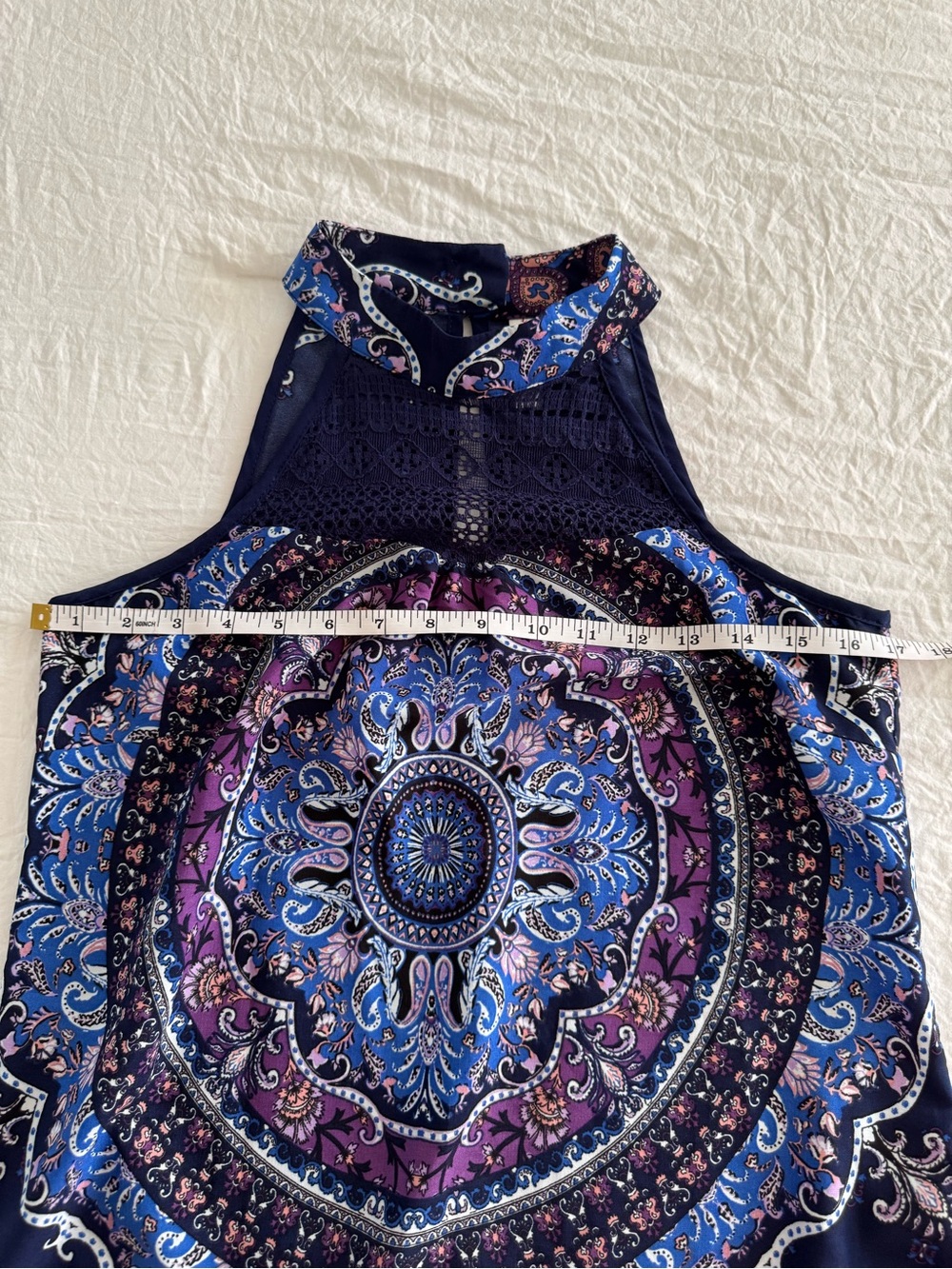 Boho Halter Medallion Print Dress in Navy & Purple - Picture 9 of 10
